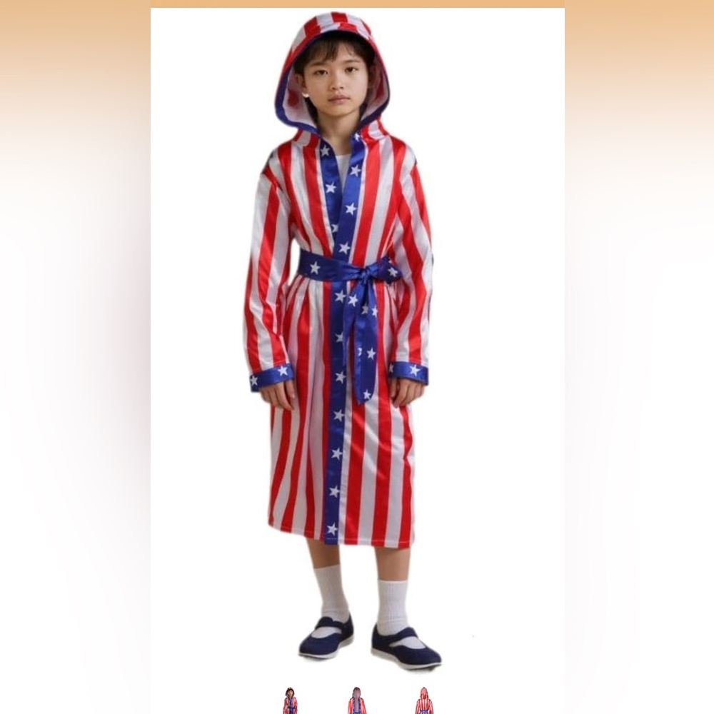 New Childs boxing costume robe satin American flag with shorts with robe hood
